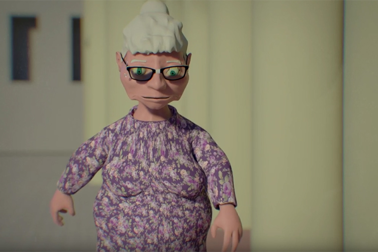 Little old lady walking down street